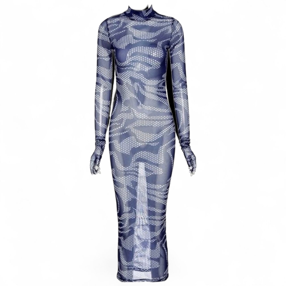 Elegant Blue Patterned Dress